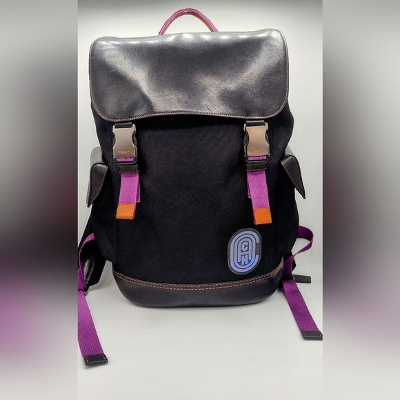 Coach Other - SOLD- Coach Rivington Backpack With Coach Patch-Black/Purple. EUC